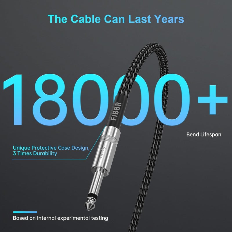 FIBBR Guitar Cable(10ft), Right Angle 1/4 Instrument Cable for Electric Bass Guitar, Electric Mandolin, Pro Audio - Image 4